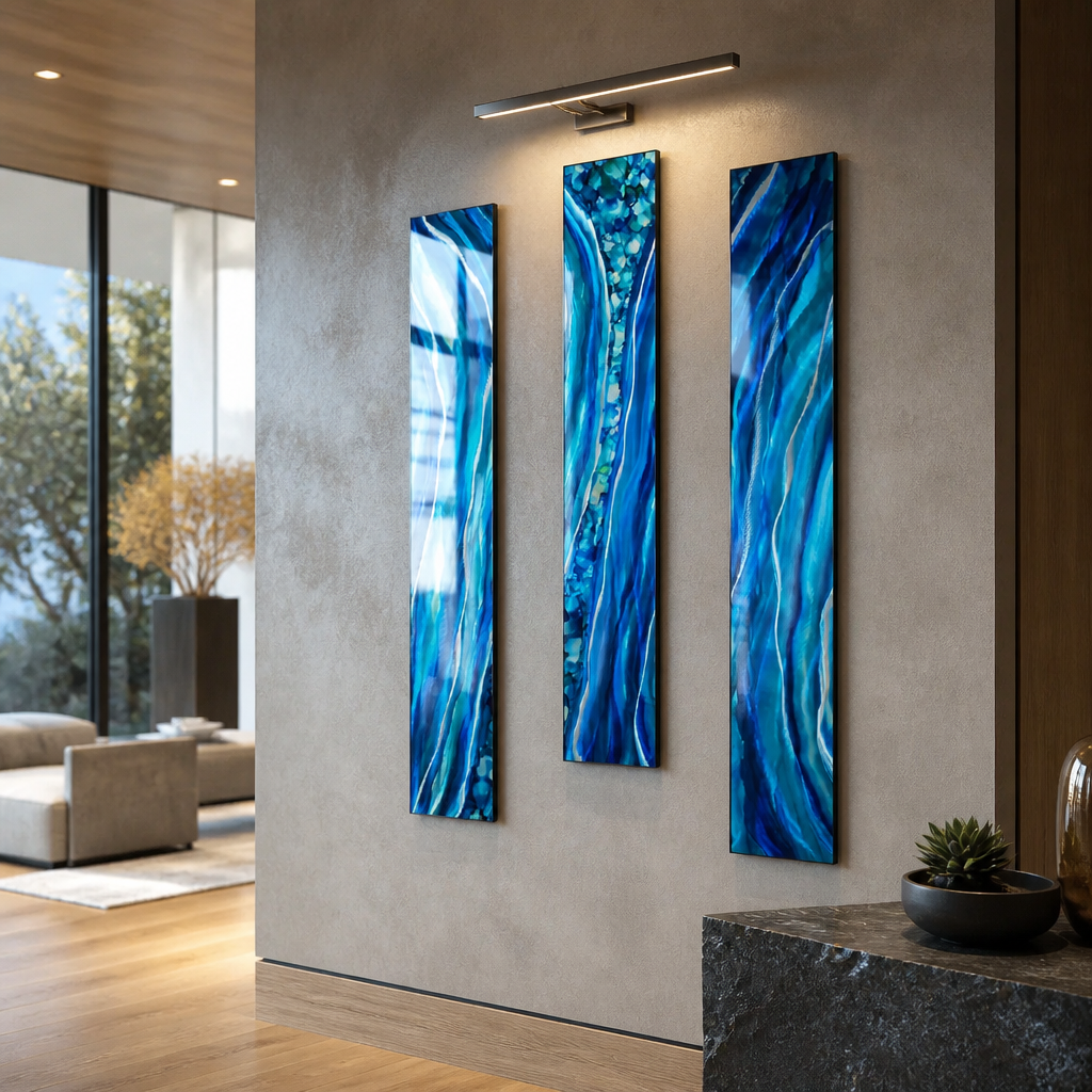 Colorful Circles Triptych - 3-Piece Metal Wall Art Set 8"x48" Each