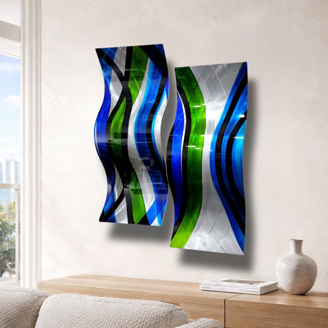 Emerald Current - Metal Wave Wall Art Set of 2 (23"x12" each) (gem w30)
