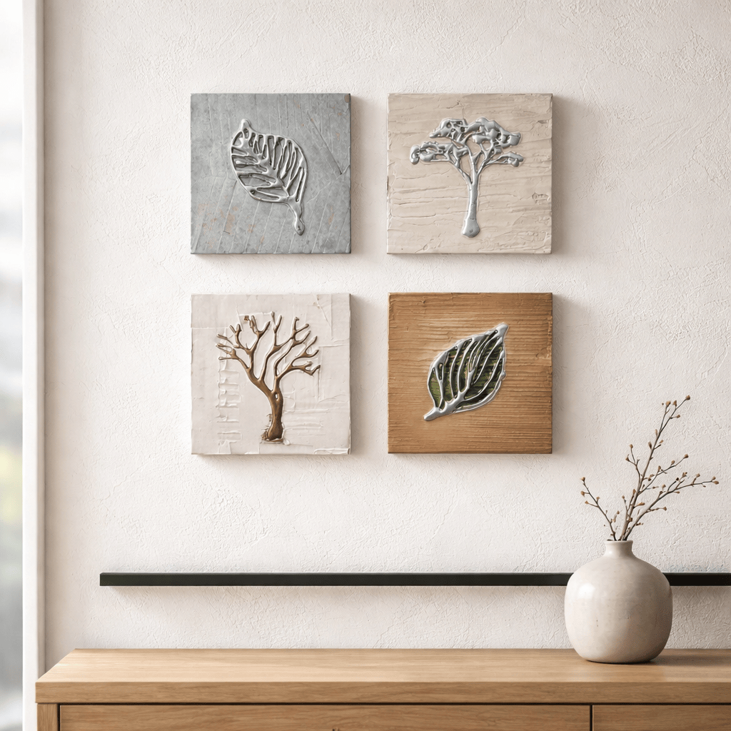 Quiet Grove - 4-Panel Metal Wall Art Set 6"x6" Each