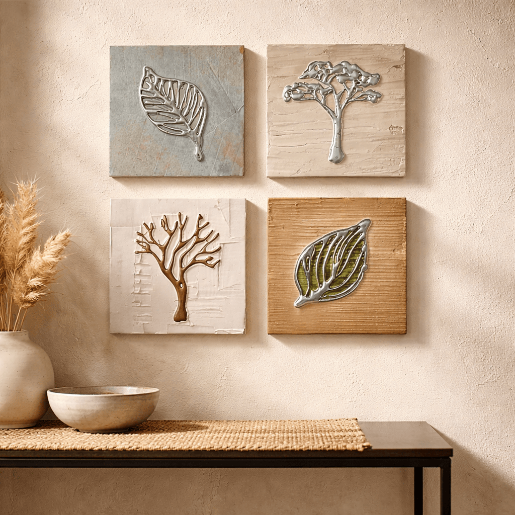 Quiet Grove - 4-Panel Metal Wall Art Set 6"x6" Each