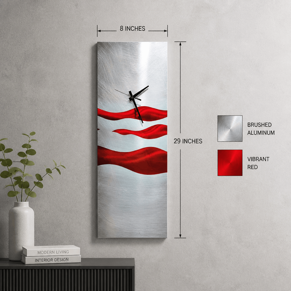 (Scarlet Current) - Metal Wall Clock 8"x24"