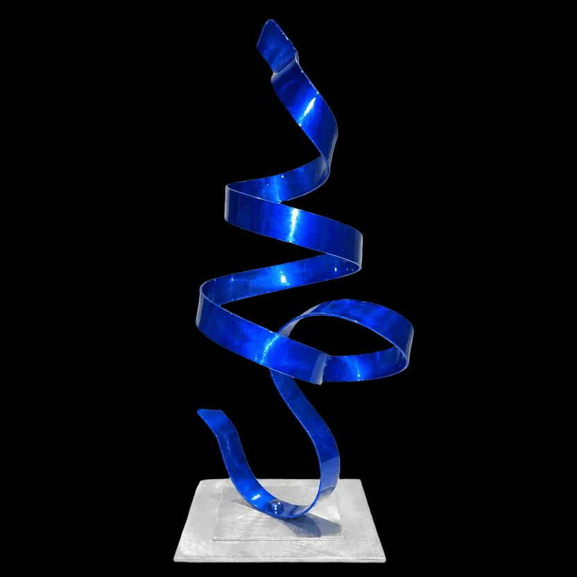 (The Coil) - Blue Metal Sculpture 18"x8"x8"