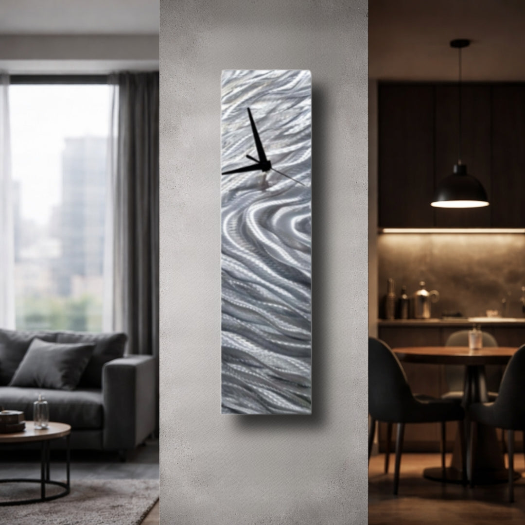 Silver Current - Metal Wall Clock 6"x24"  (cz22)