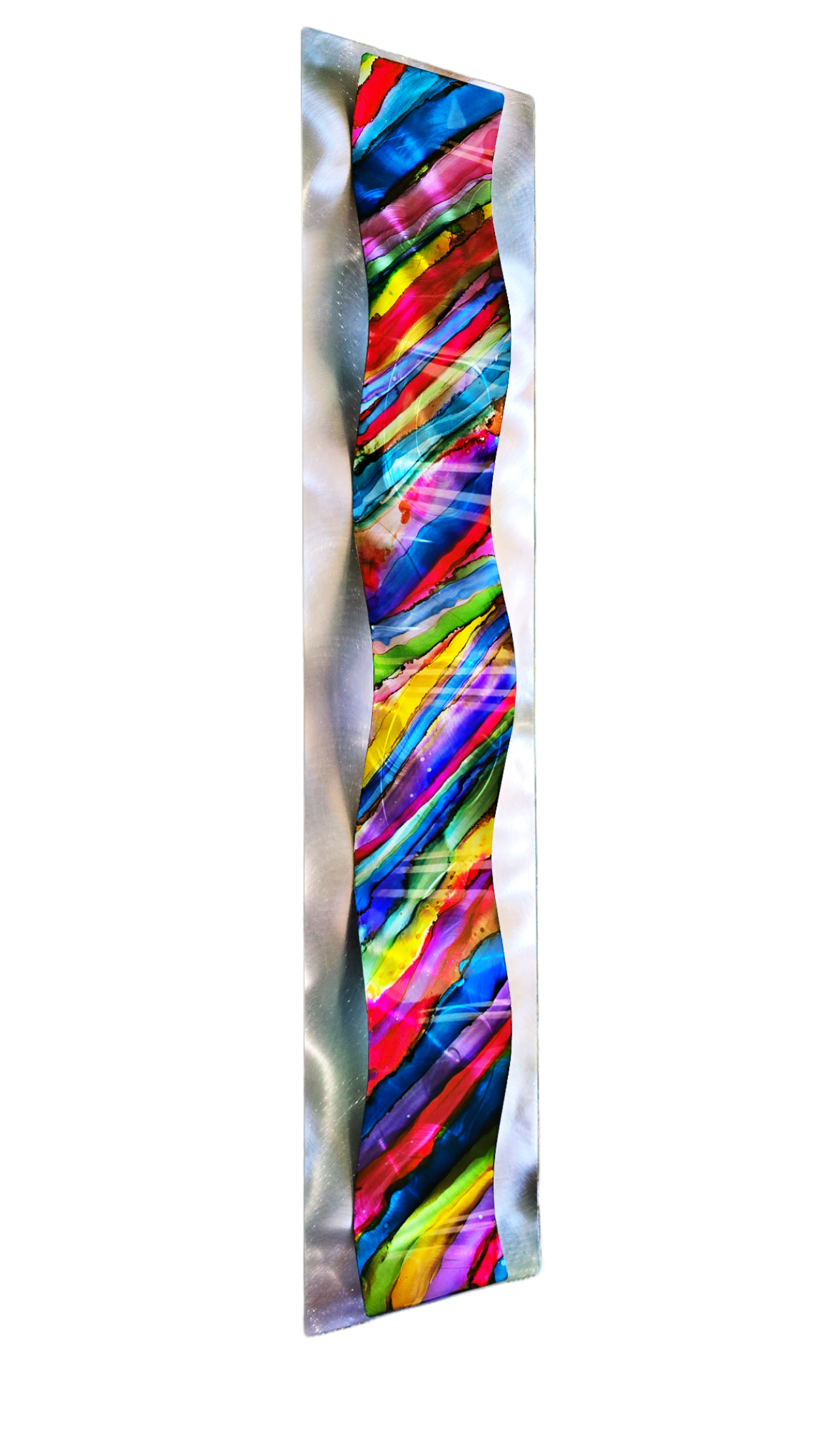 Rainbow Drift - Metal Wave Wall Art 47"x10"
