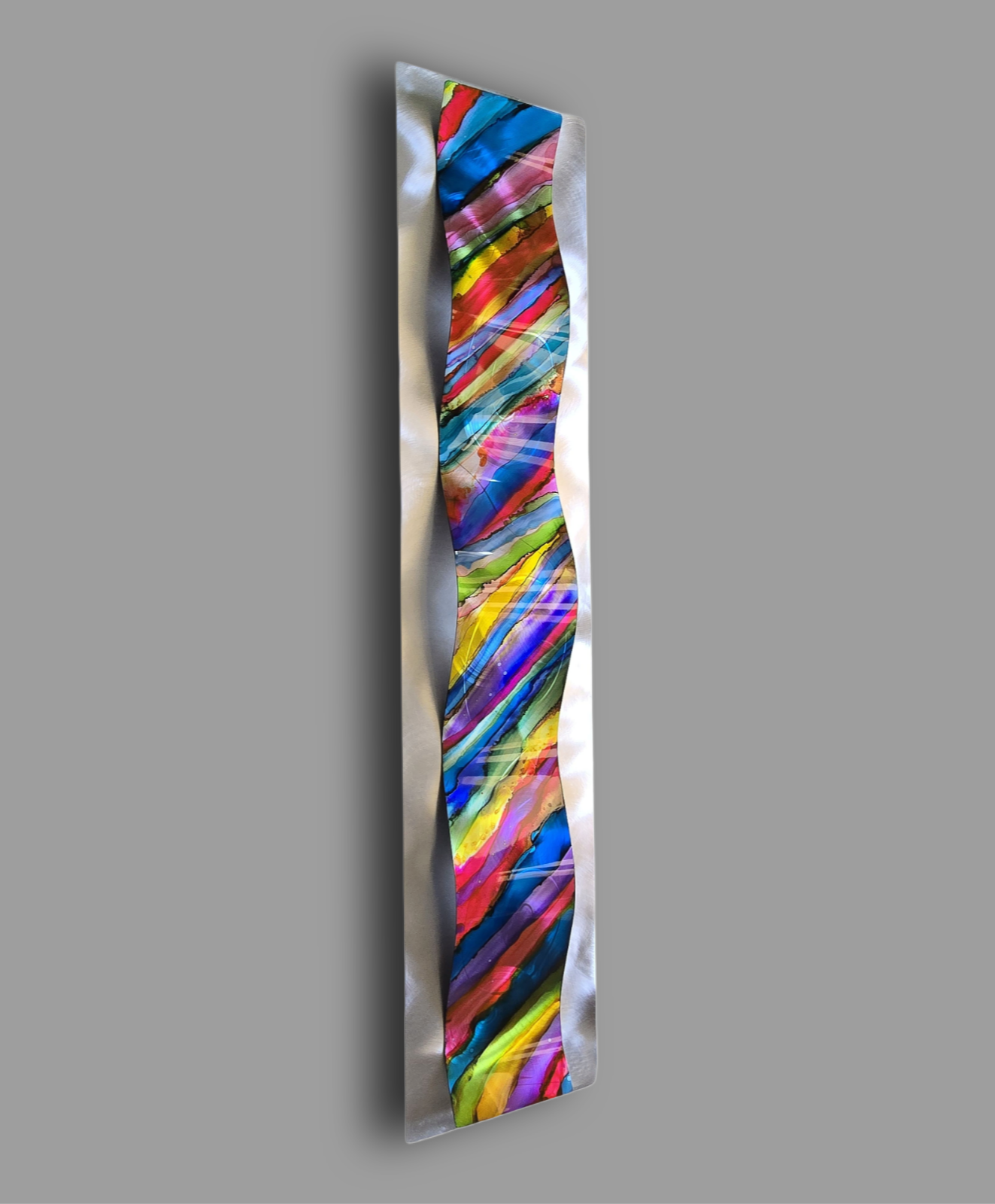 Rainbow Drift - Metal Wave Wall Art 47"x10"