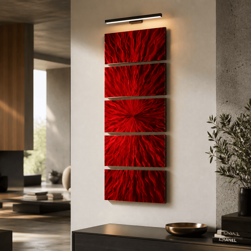 Scarlet Surge - 5-Panel Metal Wall Art 24"x64"