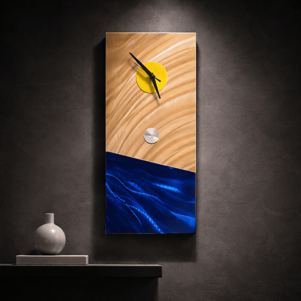 Golden Shore - Metal Wall Clock 12"x24"
