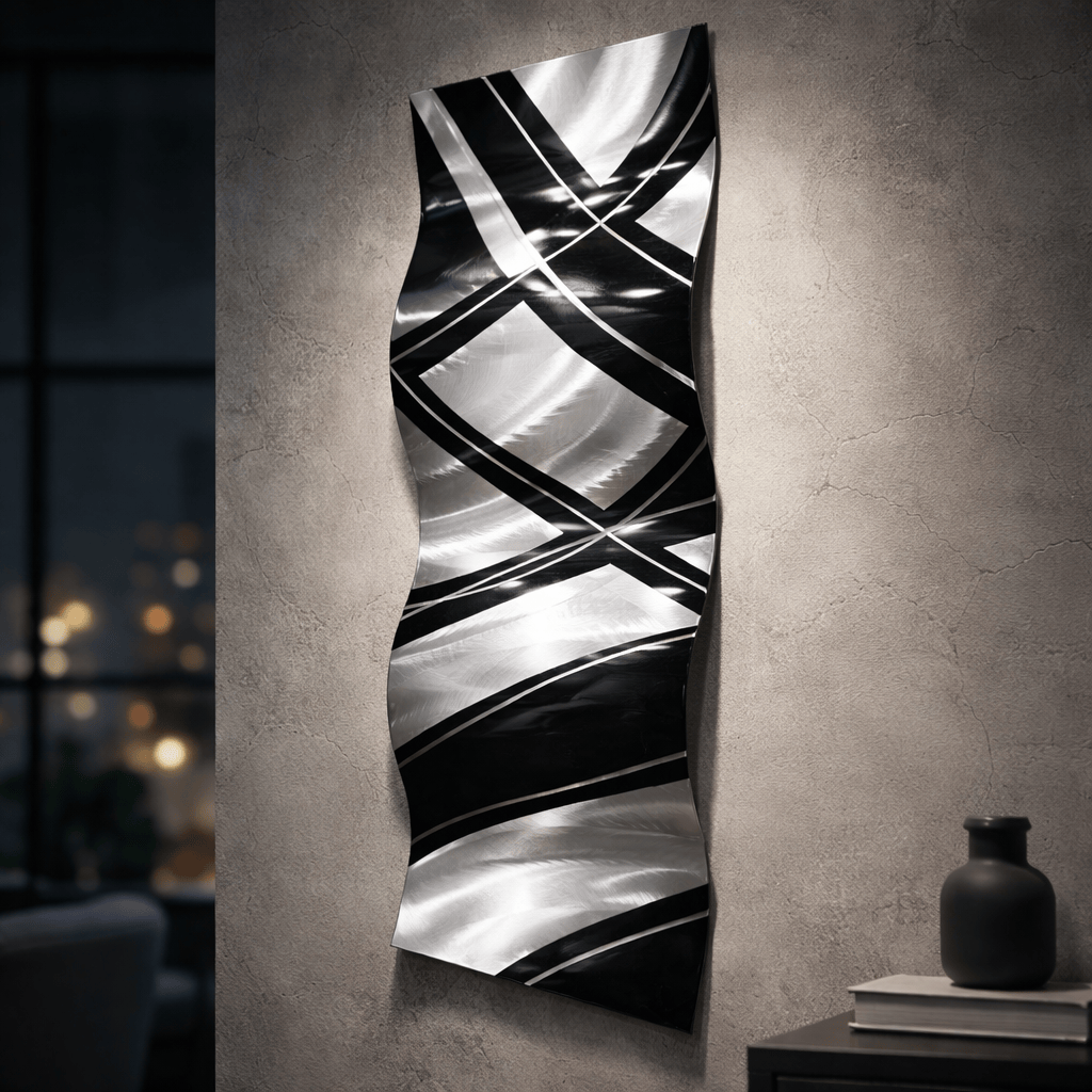 Silver Lattice Wave - Metal Wall Art 9"x23" gem w28