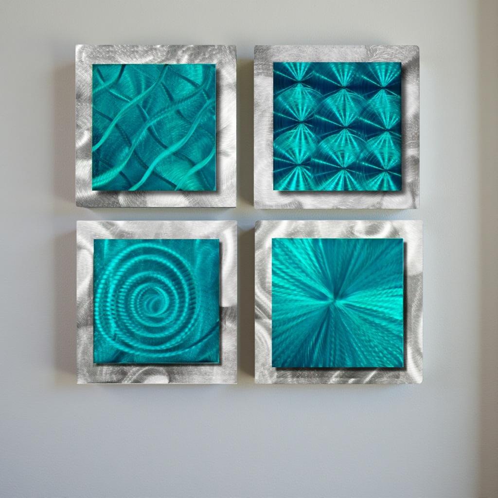 Teal Meditation - 4-Piece Metal Wall Art Set 12"x12"