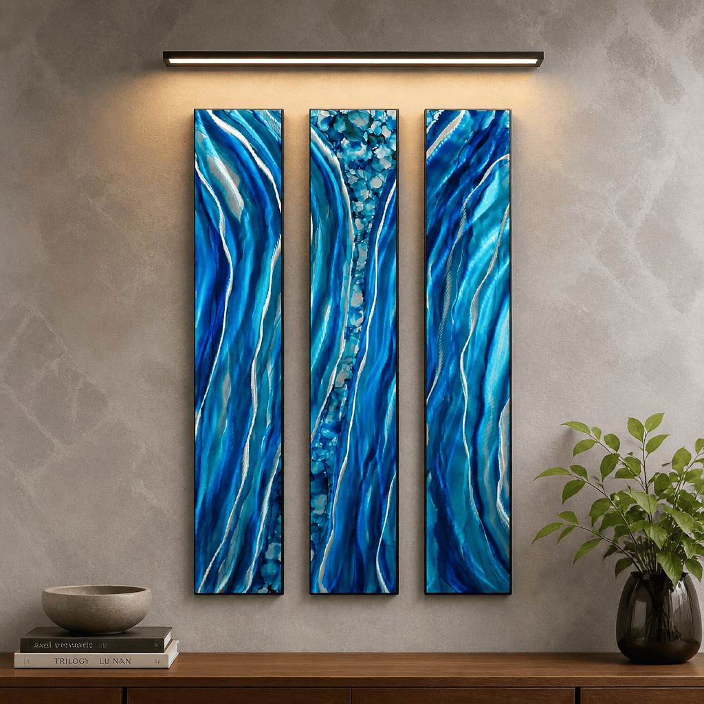 Colorful Circles Triptych - 3-Piece Metal Wall Art Set 8"x48" Each