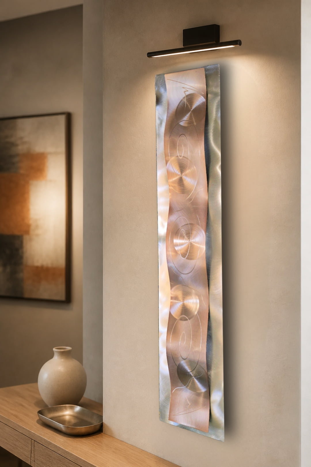 Gilded Spiral - Metal Wave Wall Art 10"x47"