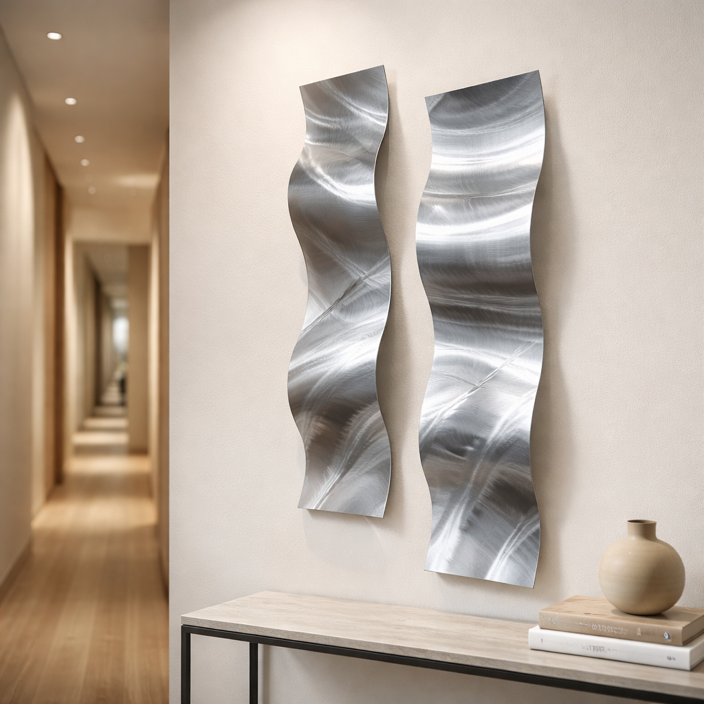 Silver Drift - Metal Wave Wall Art Set of 2 (6"x24" each) (gem w 36)