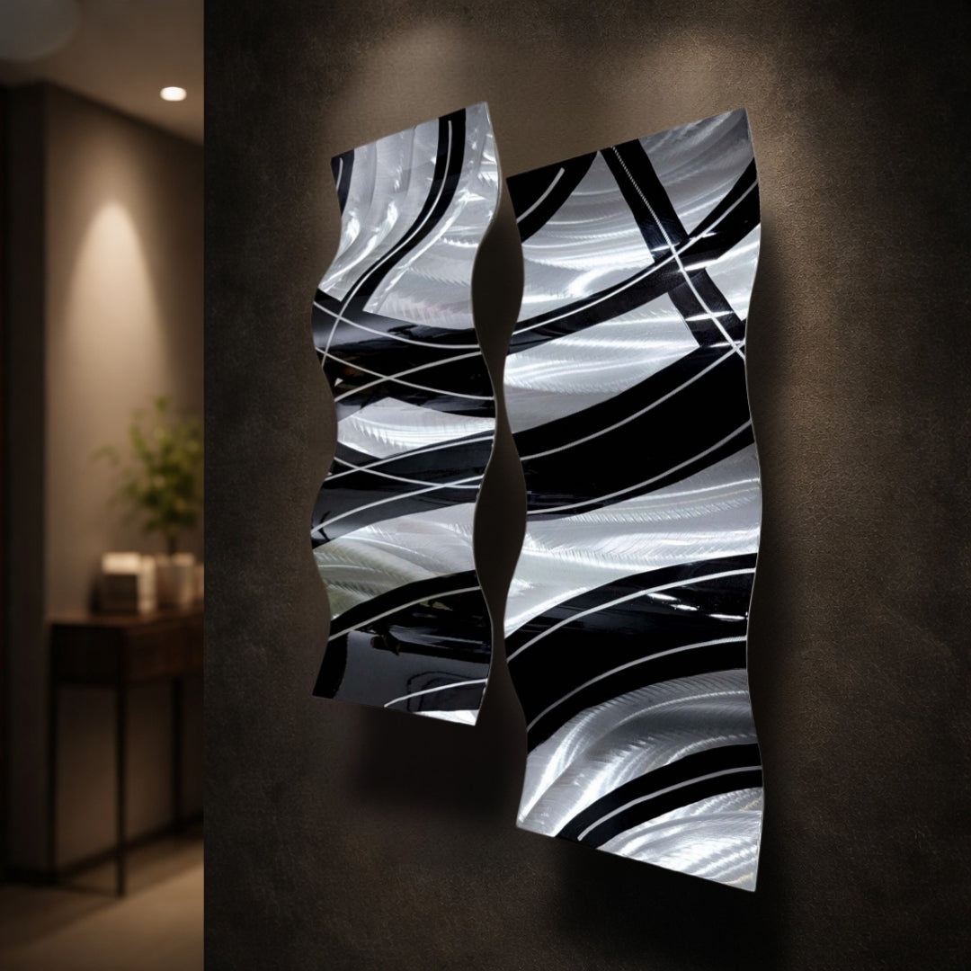 Midnight Crossing - Metal Wave Wall Art Set of 2 (12"x23" each)  (gem w 34)