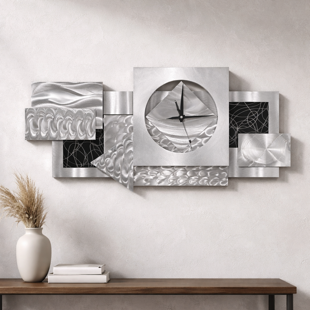 Silent Geometry - Metal Wall Clock 12"x36" (reunited)