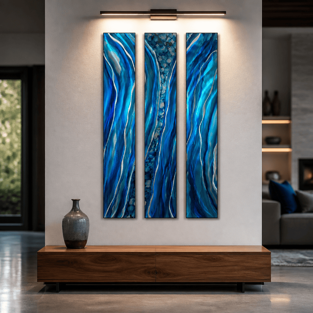 Colorful Circles Triptych - 3-Piece Metal Wall Art Set 8"x48" Each