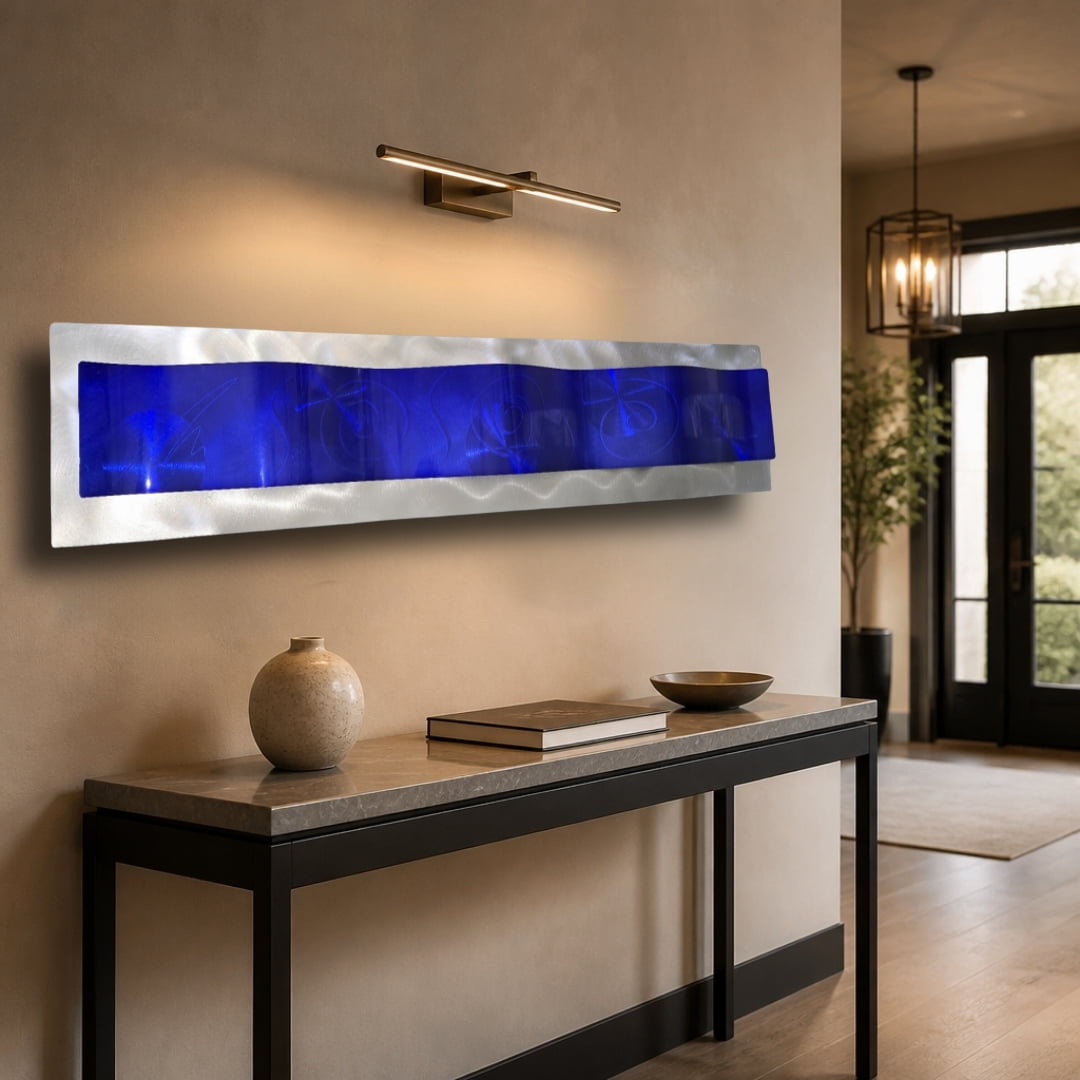Cobalt Tide - Metal Wave Wall Art 10"x46"