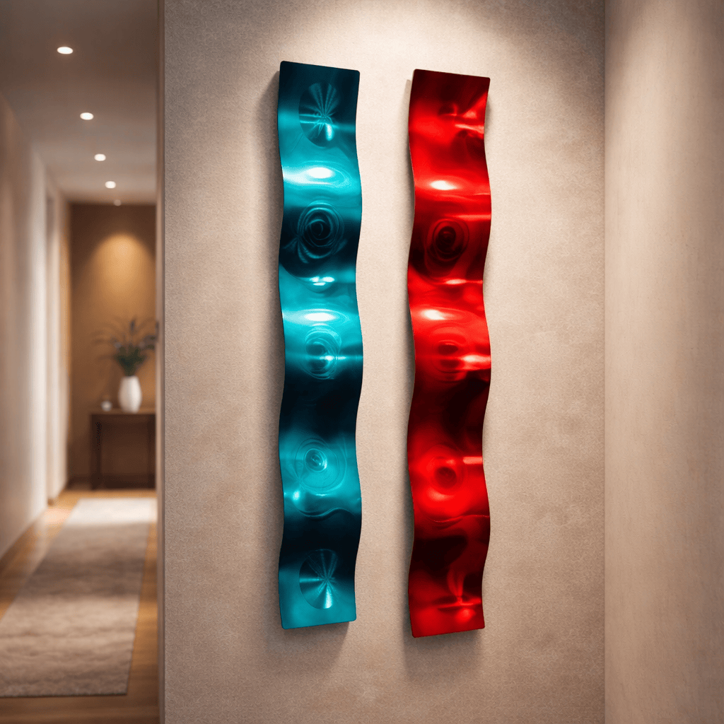 Azure & Crimson Tide - Metal Wave Wall Art Set of 2 (wav81)