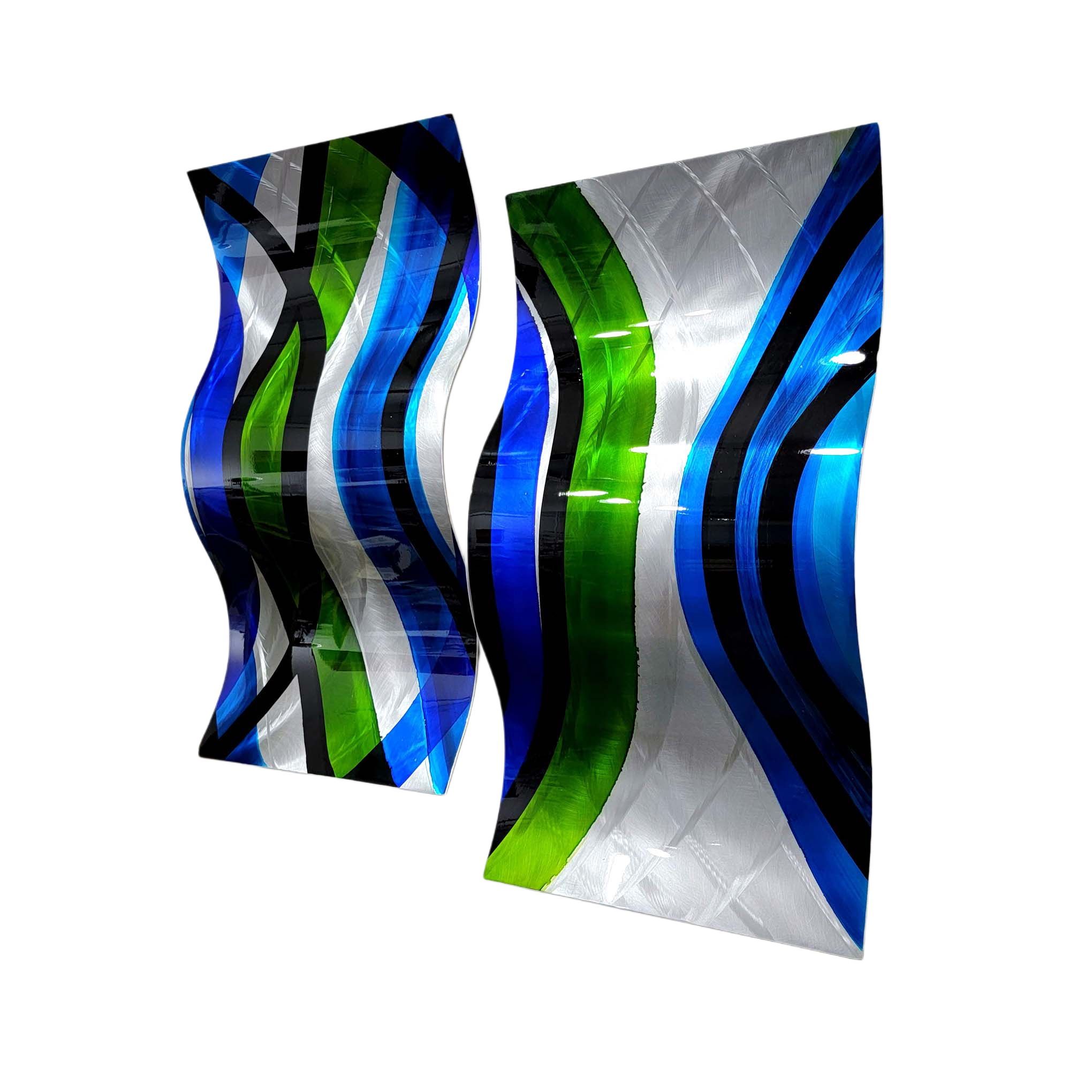 Emerald Current - Metal Wave Wall Art Set of 2 (23"x12" each) (gem w30)