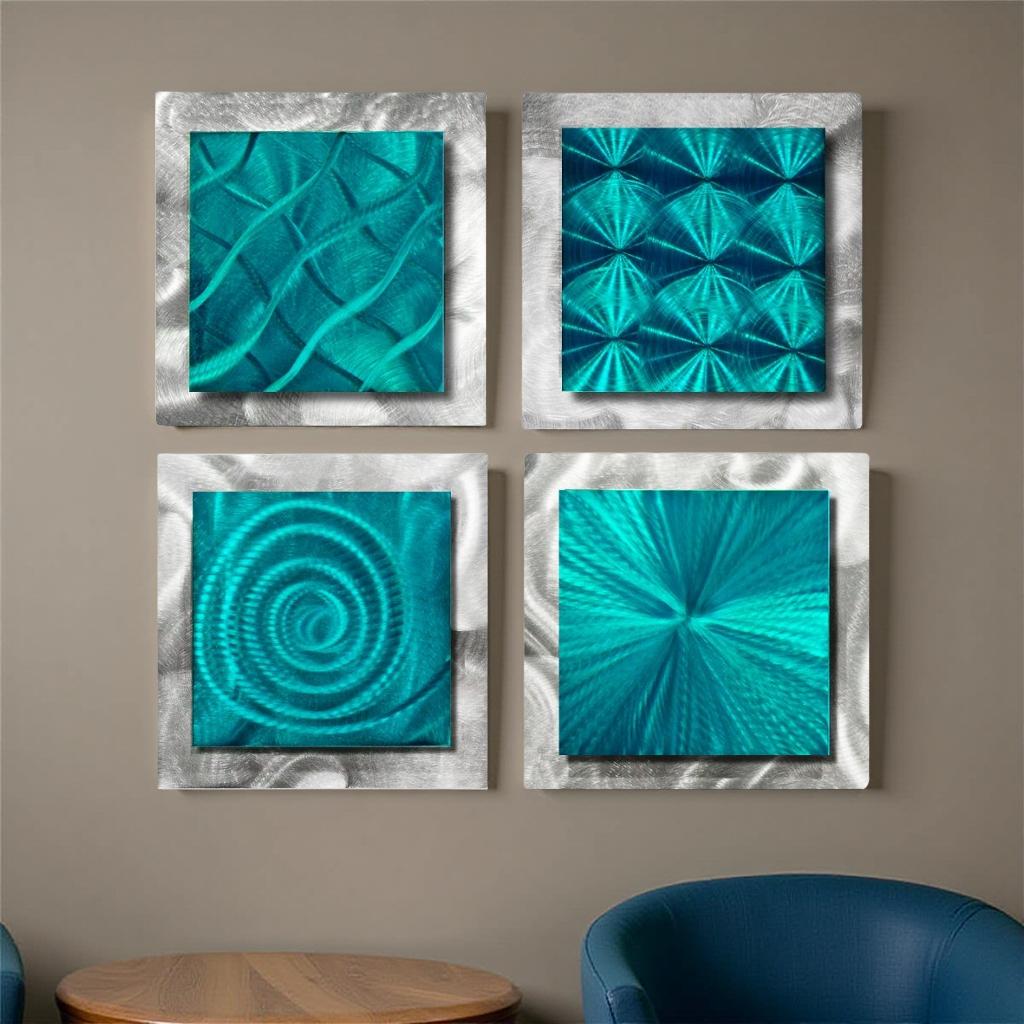 Teal Meditation - 4-Piece Metal Wall Art Set 12"x12"
