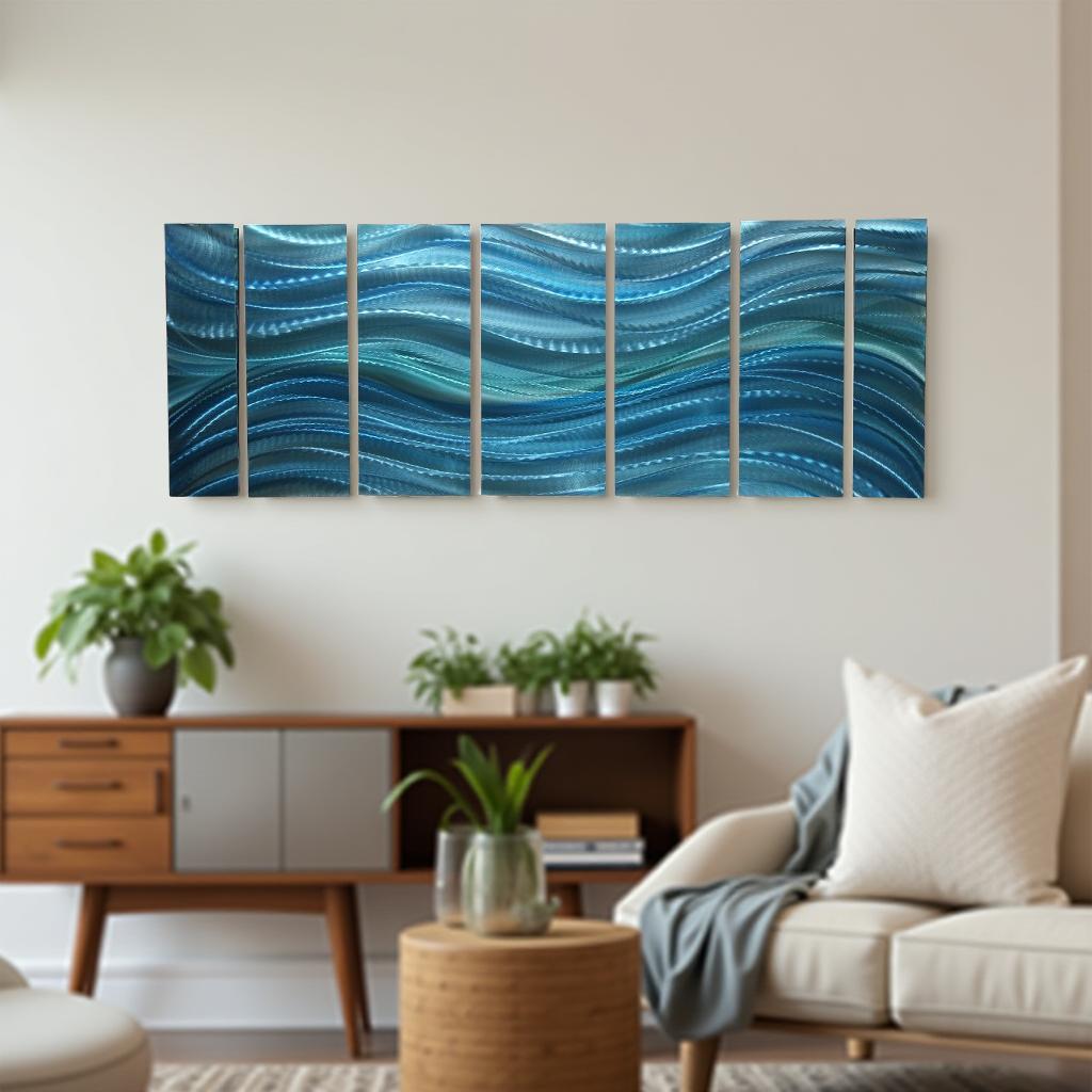 Peaceful Currents - 7-Panel Metal Wall Art 68"x24"