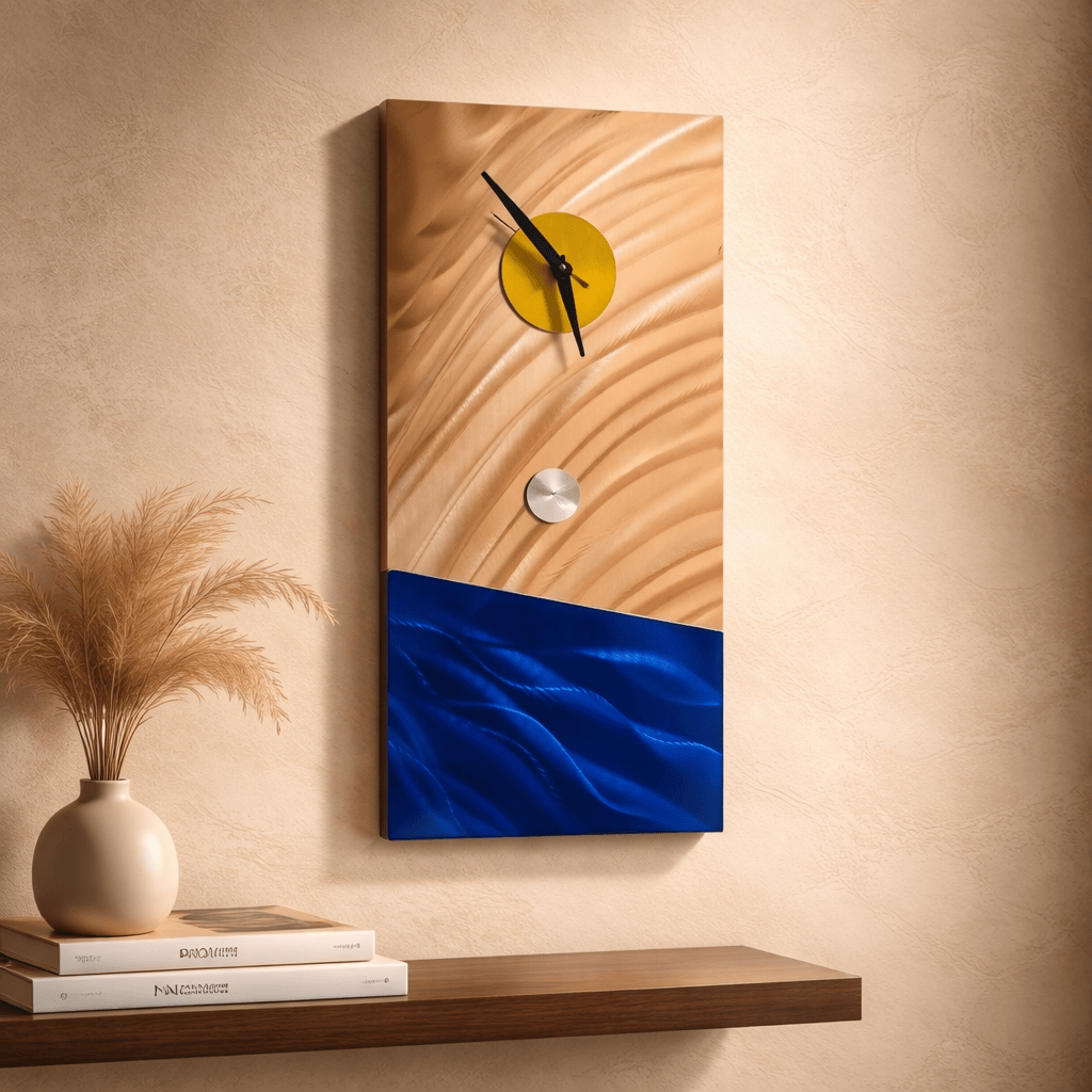 Golden Shore - Metal Wall Clock 12"x24"