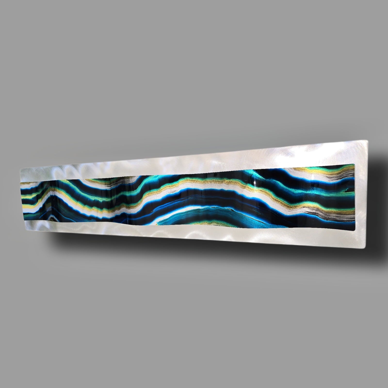 Agate Tide - One-of-a-Kind Metal Wave Wall Art 47"x10"