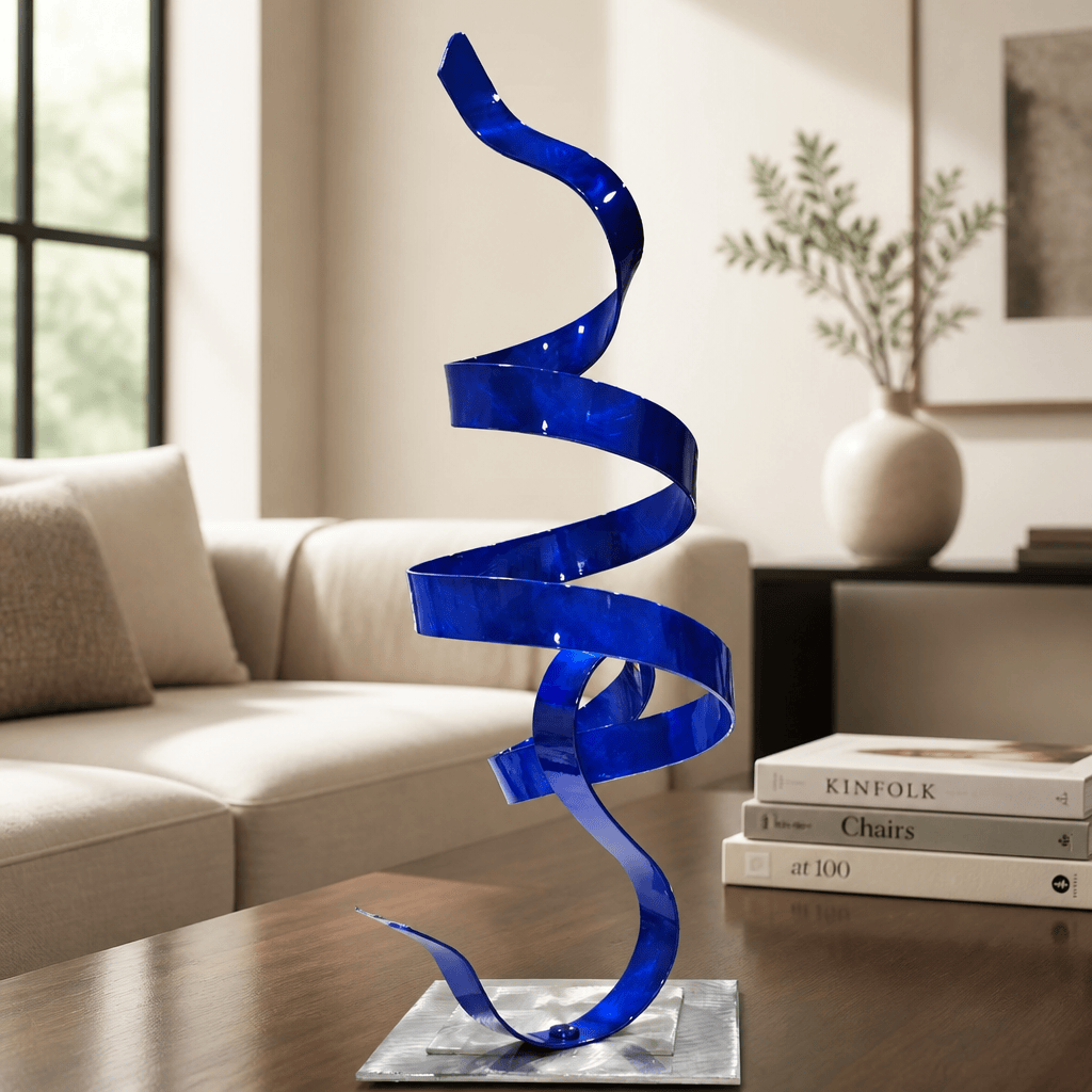 The Flourish - Blue Metal Sculpture 18"x6"