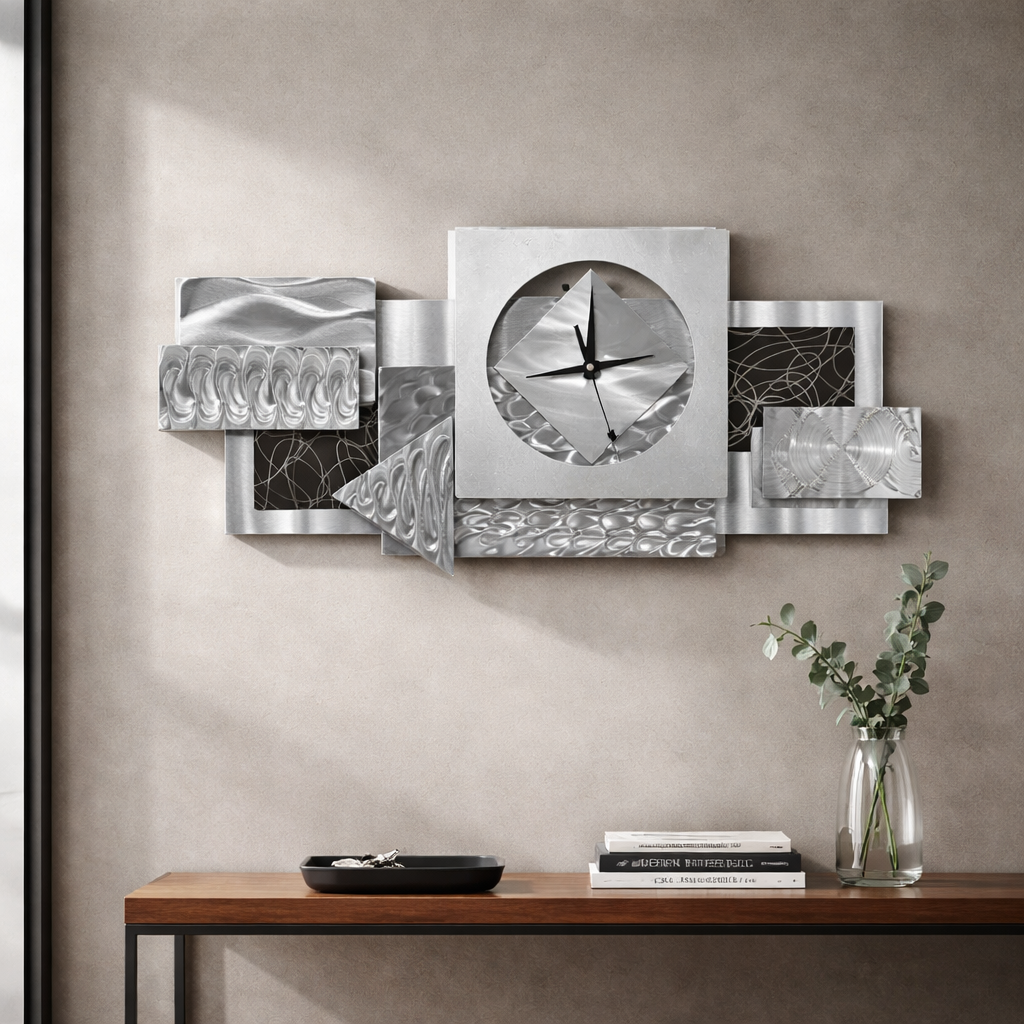 Silent Geometry - Metal Wall Clock 12"x36" (reunited)