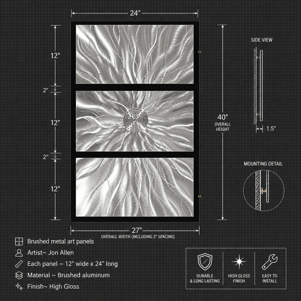 The Emanation - Three-Panel Brushed Aluminum Wall Art 27"x40"