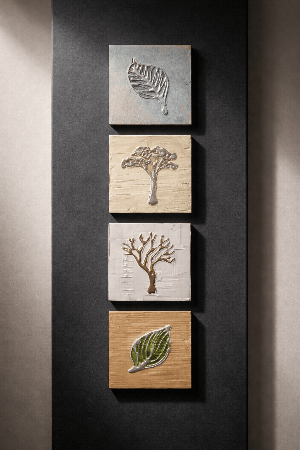 Quiet Grove - 4-Panel Metal Wall Art Set 6"x6" Each