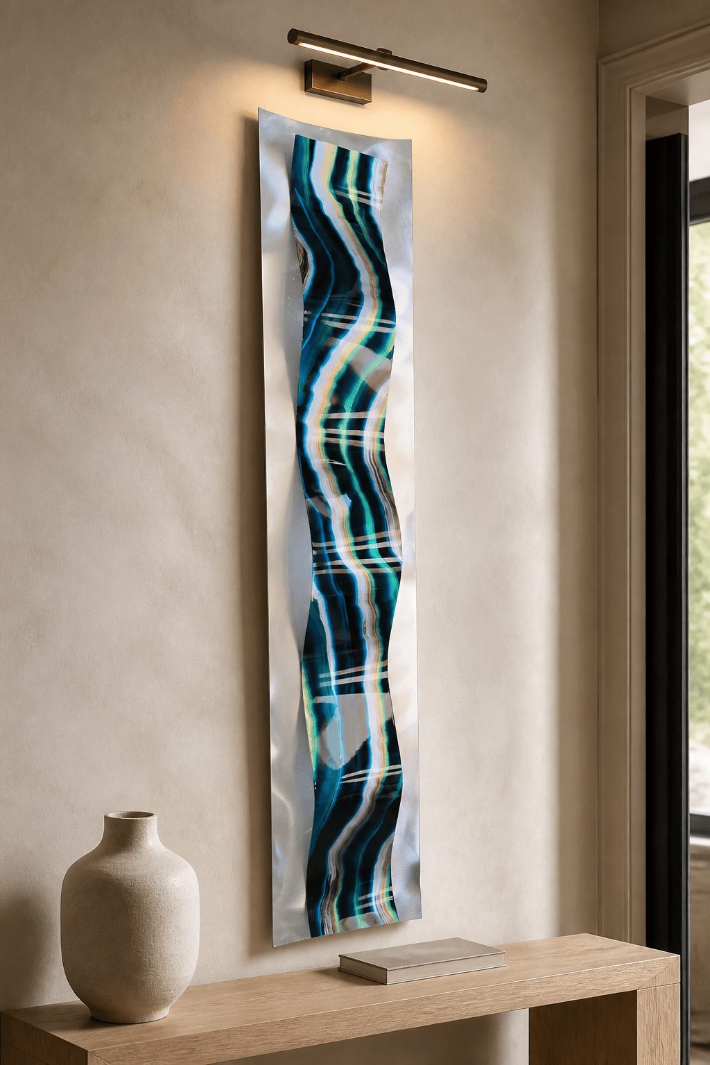 Agate Tide - One-of-a-Kind Metal Wave Wall Art 47"x10"
