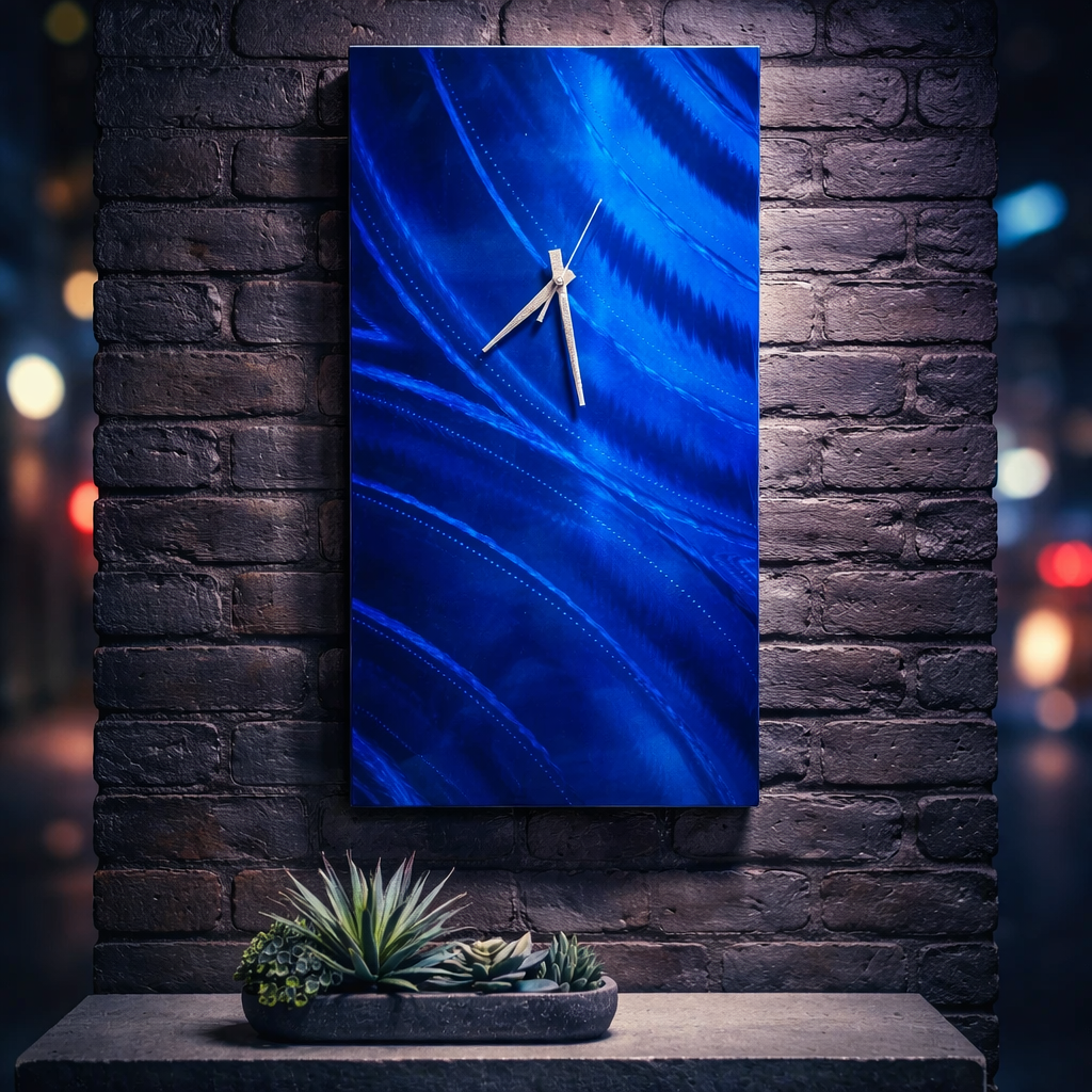 Azure Drift - Metal Wall Clock 11"x24"  (c25)