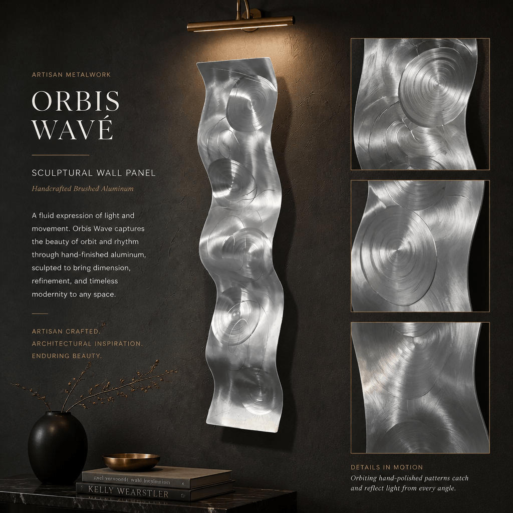 (Orbital Tide) - Metal Wave Wall Art 10"x46"