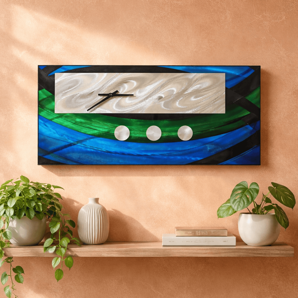 Emerald Tide - Metal Wall Clock 12"x24"