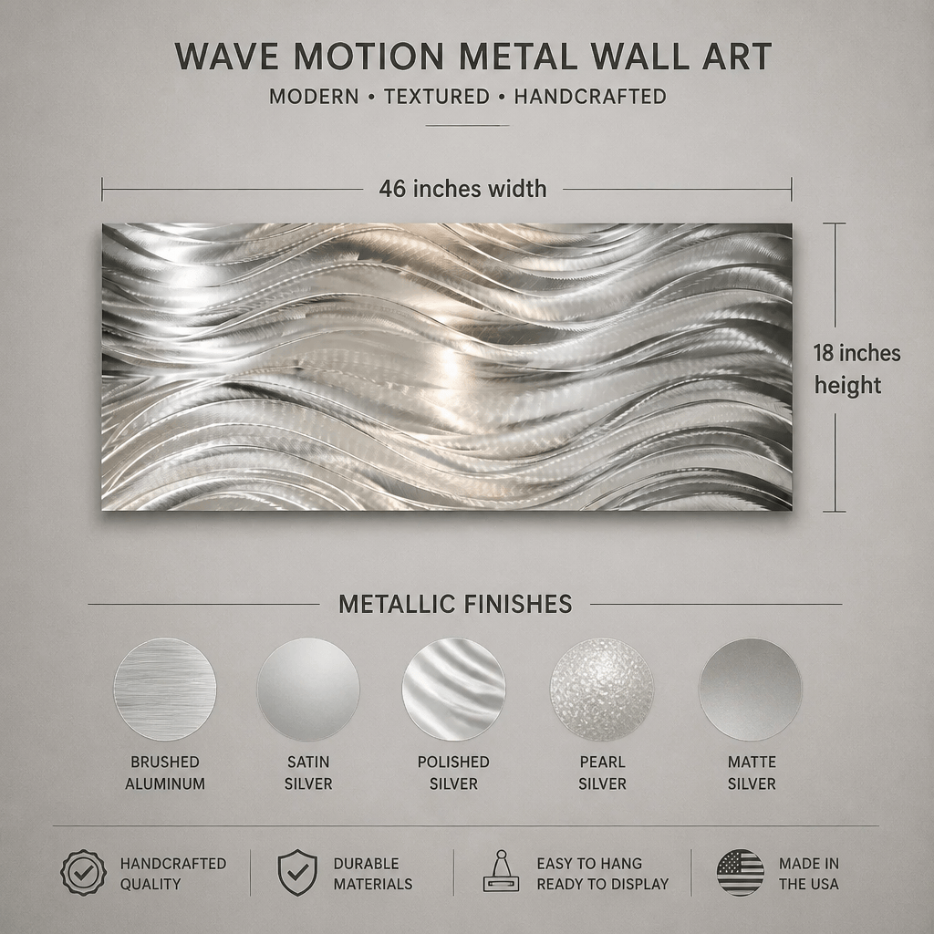 Silver Waves in Motion - Metal Wave Wall Art 18"x46"