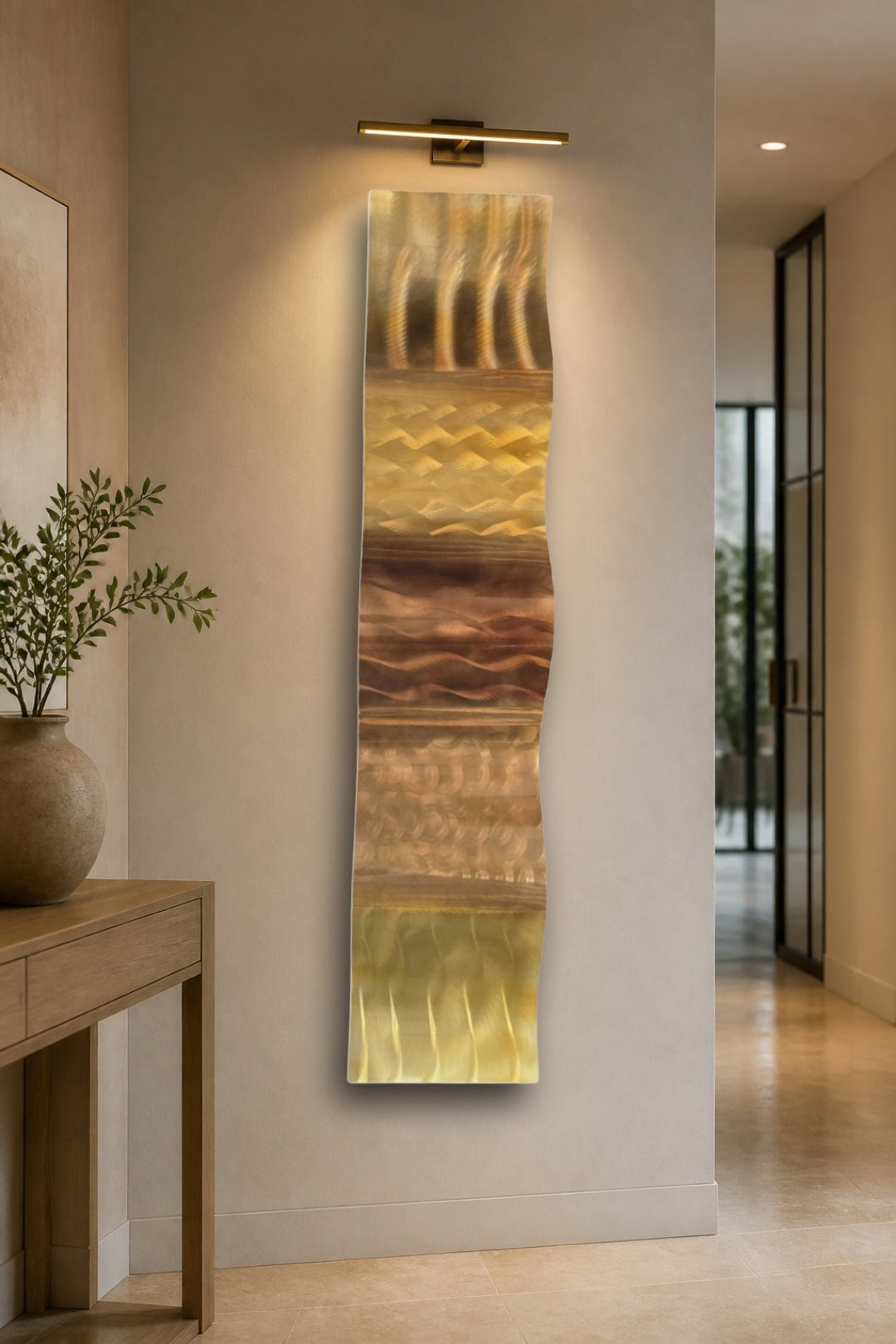 Golden Terrain - Metal Wave Wall Art 46"x10"