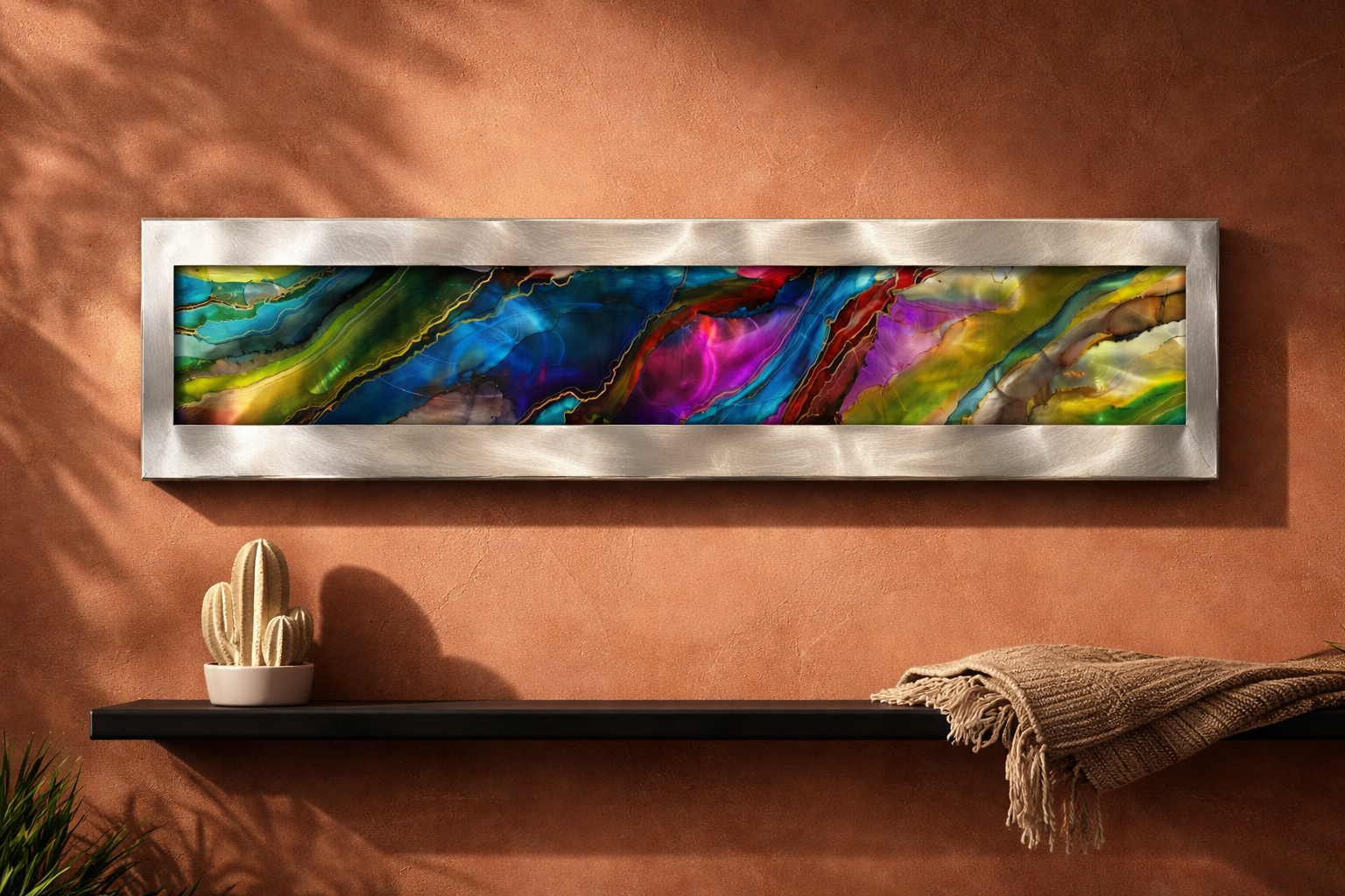 Vivid Cascade - Metal Wave Wall Art 10"x46"