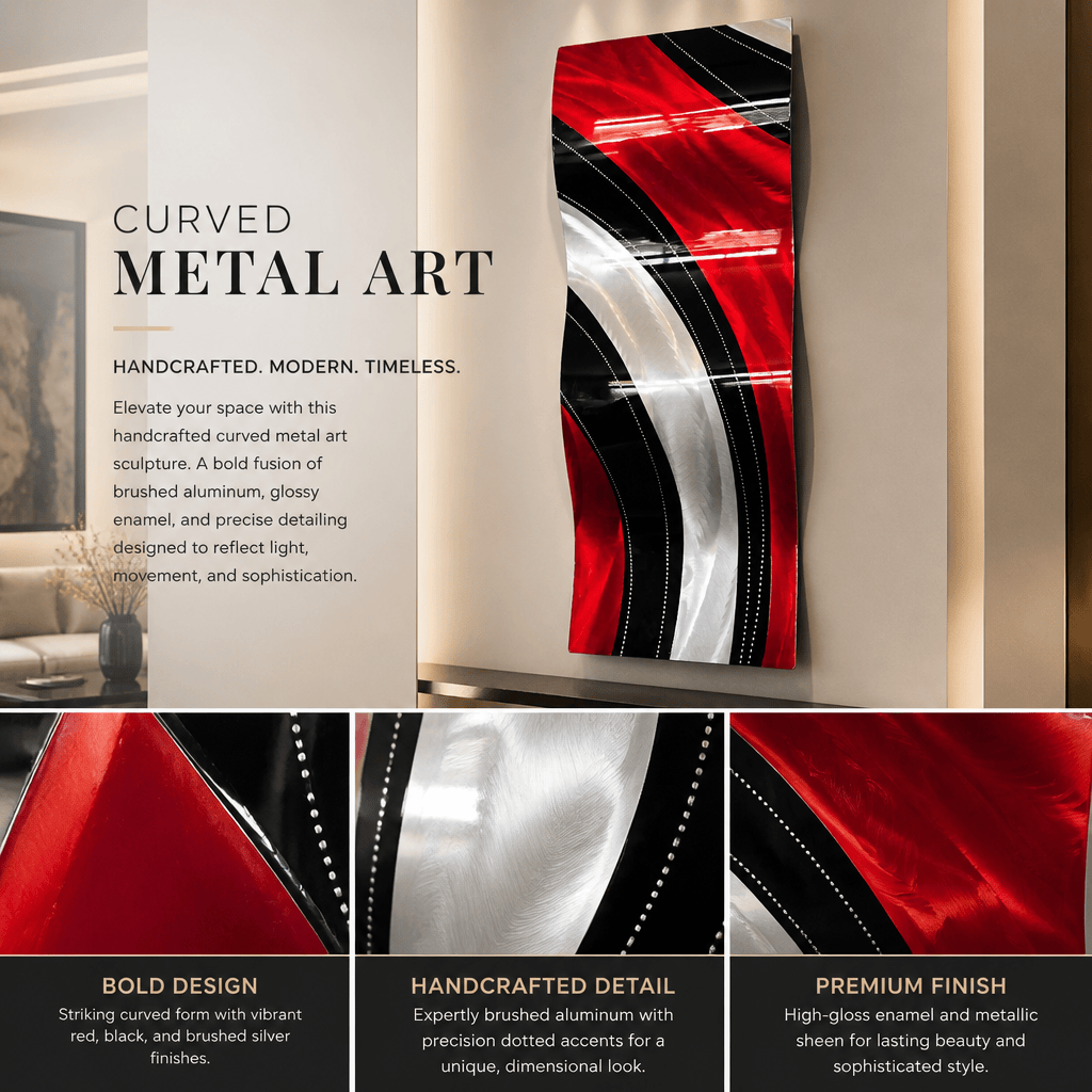 Crimson Drift Wave- Metal Wall Art 12"x23"