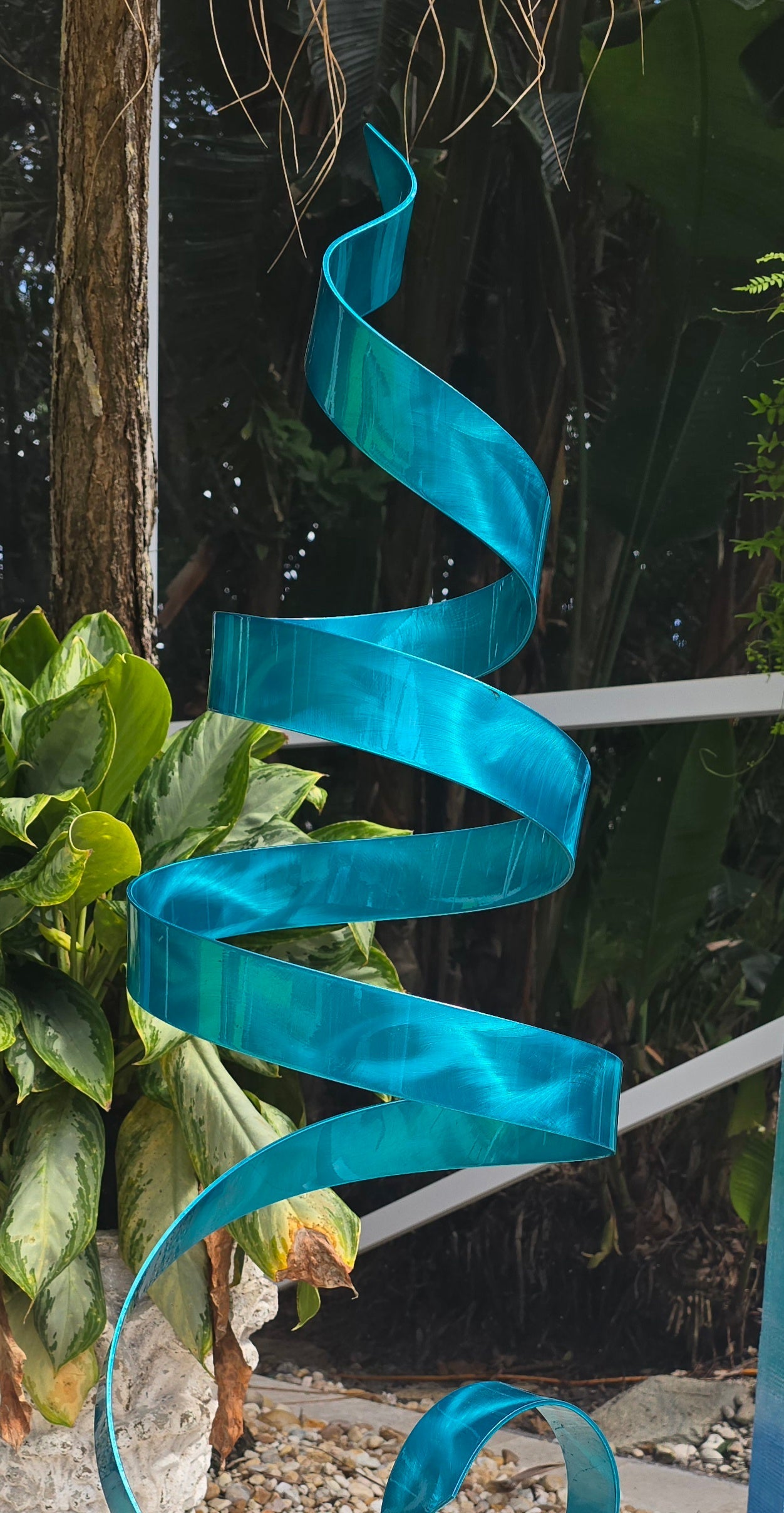 Azure Ascension - Turquoise Metal Spiral Sculpture