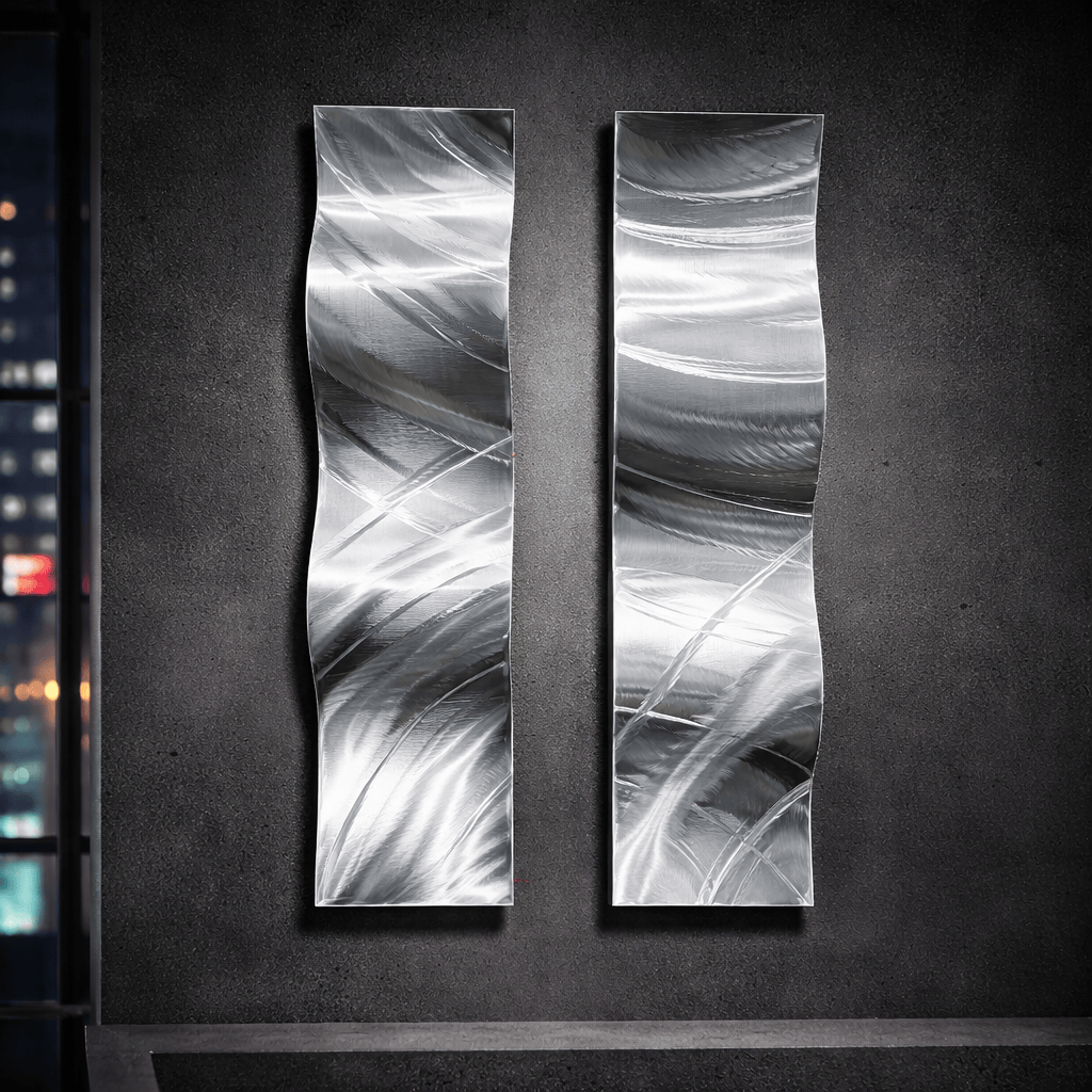 Twin Currents - 2-Panel Metal Wave Wall Art 6"x23" (each)