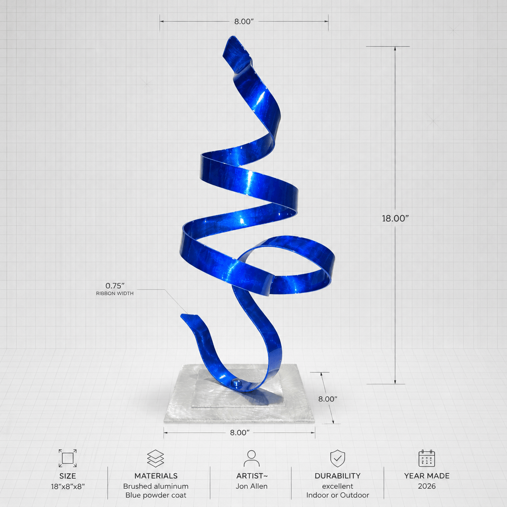 (The Coil) - Blue Metal Sculpture 18"x8"x8"