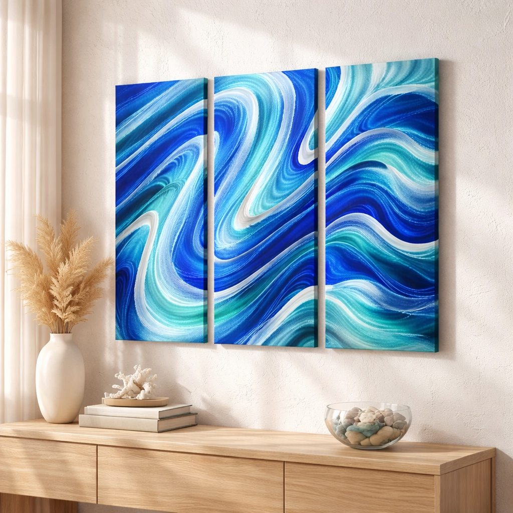 Serenity Pool - 3-Panel Metal Wave Wall Art (24"x38" overall)