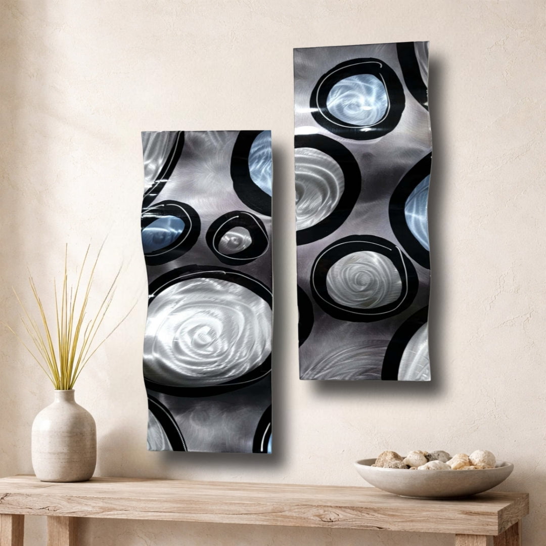 Orbital Drift - 2-Panel Metal Wave Wall Art 10"x23" (each)