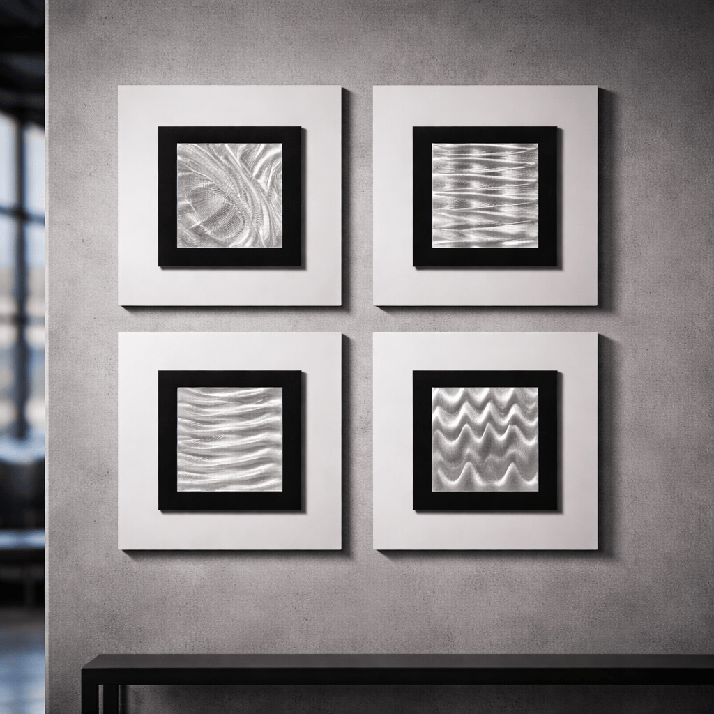 Still Waters Gallery - 4-Panel Framed Metal Wall Art Set 12"x12" Each