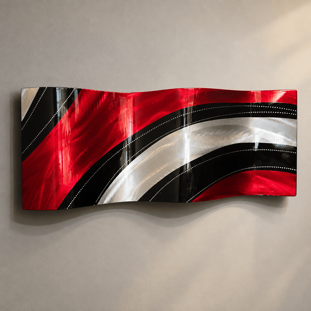 Crimson Drift Wave- Metal Wall Art 12"x23"