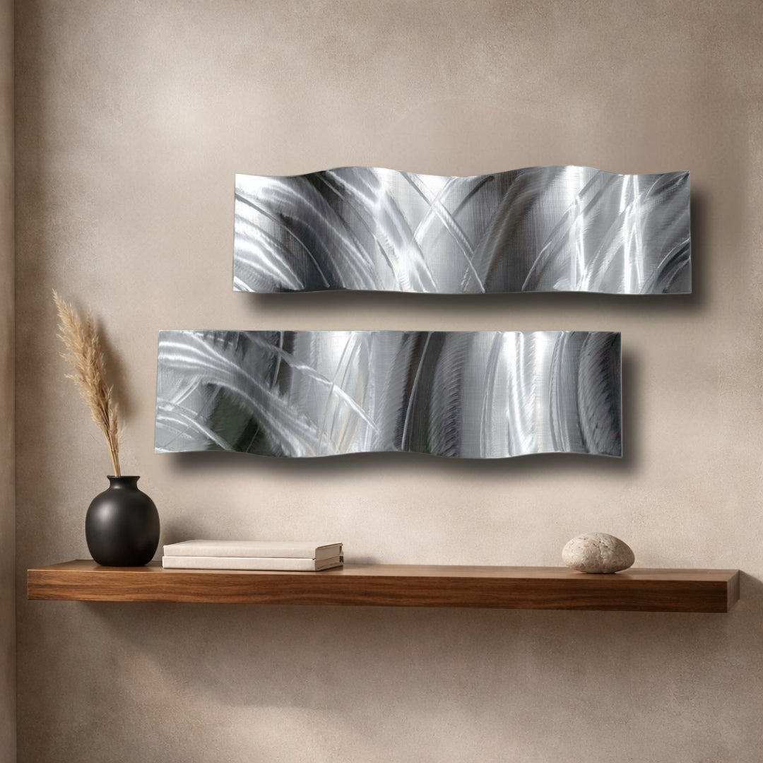 Silver Drift - Metal Wave Wall Art Set of 2 (6"x24" each) (gem w 36)