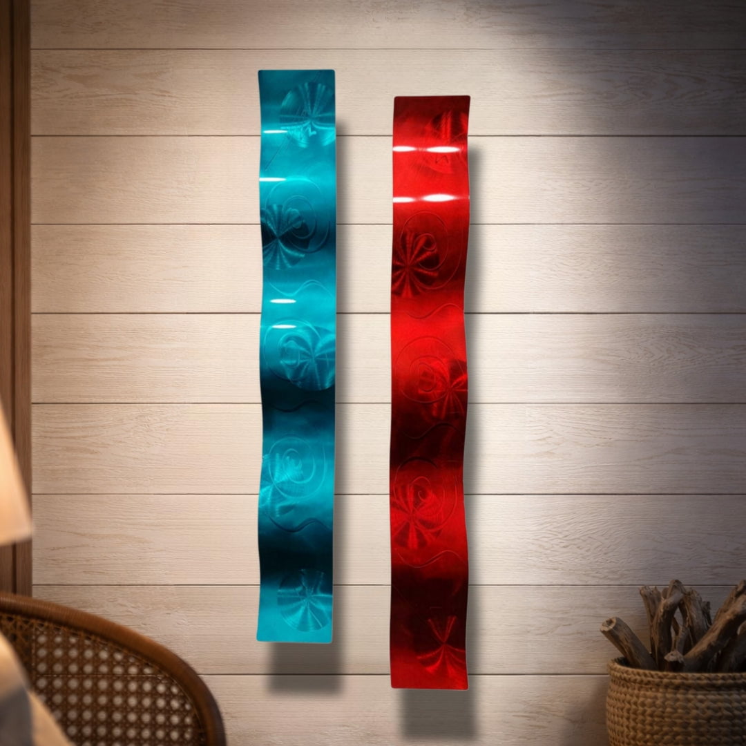 Azure & Crimson Tide - Metal Wave Wall Art Set of 2 (wav81)