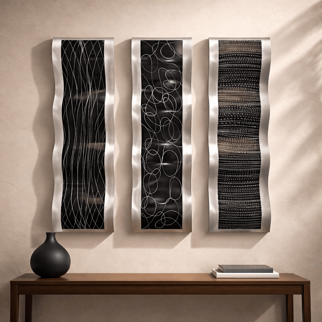 Midnight Current - Metal Wall Art Triptych 10"x32" (each)