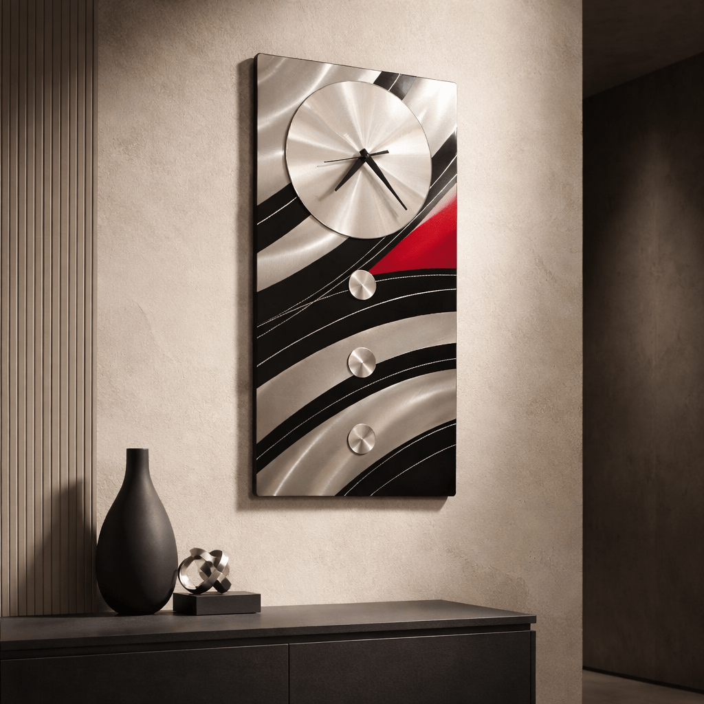 Crimson Eclipse - Metal Wall Clock 12"x24"