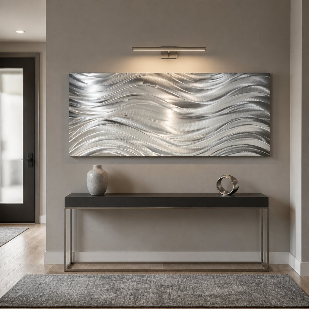 Silver Waves in Motion - Metal Wave Wall Art 18"x46"
